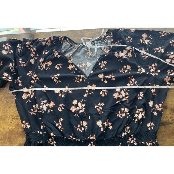 Old Navy Womens XL Black/Brown/Pink Floral Print V Neck Rayon Dress BOHO/Fairy - Picture 4 of 9